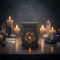 Soapstone pentagram oil burner for essential oil warming, aromatherapy, and altar decor.