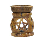 Soapstone pentagram oil burner for essential oil warming, aromatherapy, and altar decor.