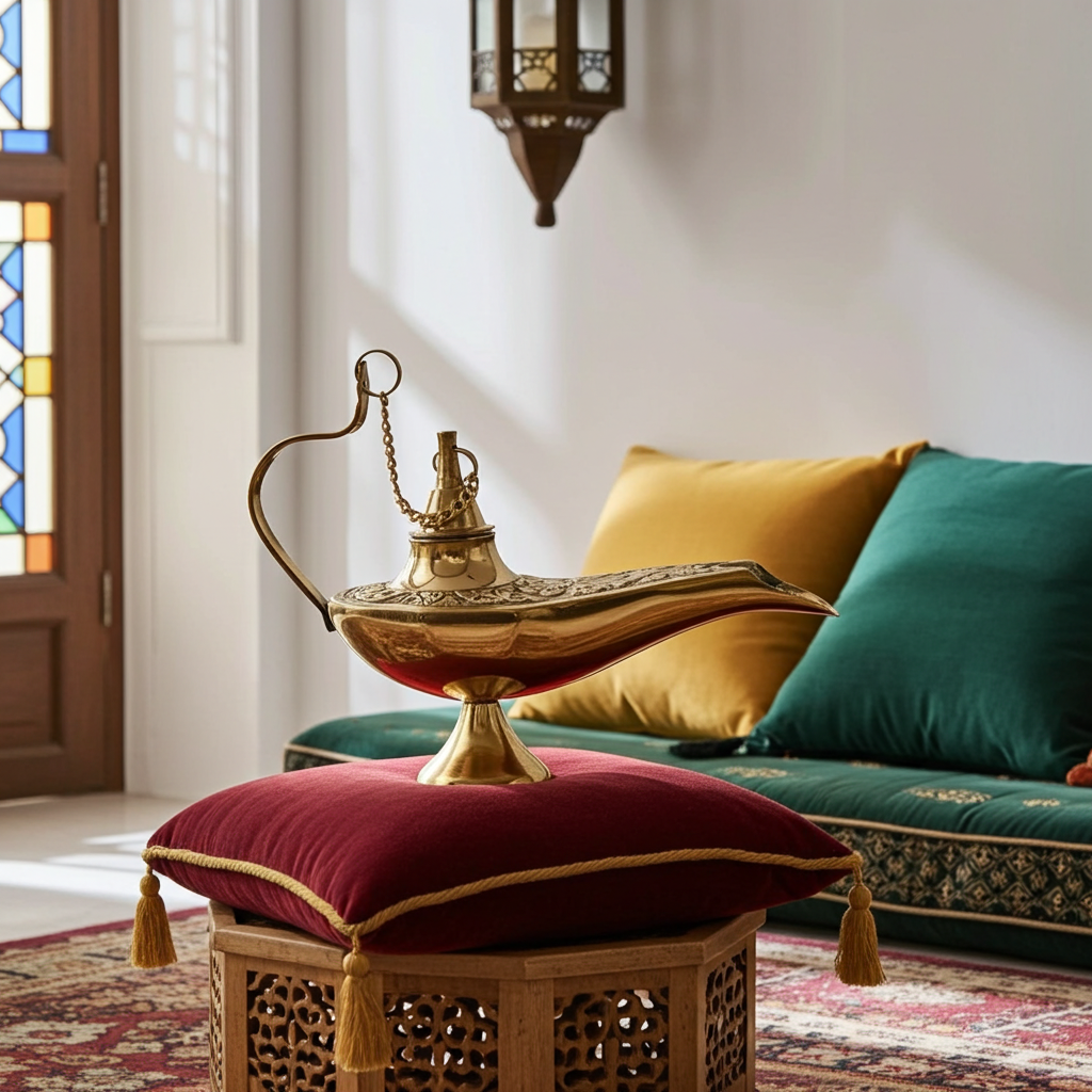 Solid Brass Aladdin Lamp incense burner genie lamp for burning incense, home fragrance, and spiritual decor use.