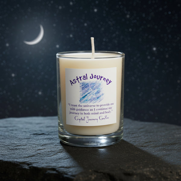 Soy herbal filled votive candle labeled Astral Journey, used in rituals for meditation and spiritual travel
