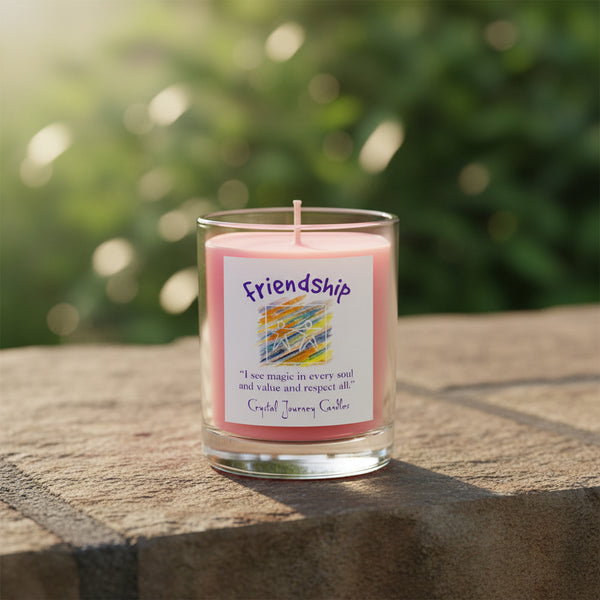 Soy herbal filled votive candle labeled Friendship, used in rituals for connection and companionship