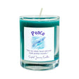 Soy herbal filled votive candle labeled Peace, used in rituals for calm and tranquility