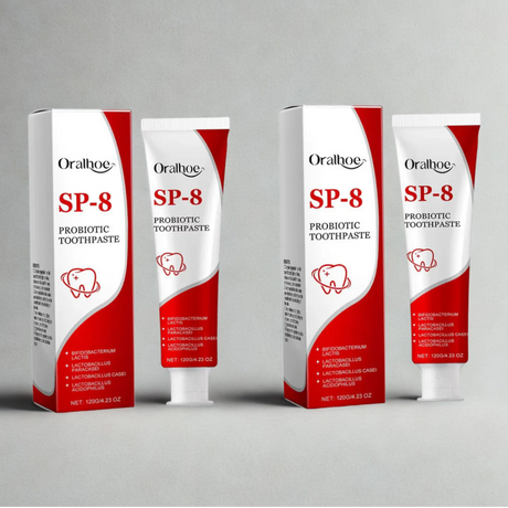 SP-8 Probiotic Whitening Toothpaste tube for teeth whitening, enamel care, and daily oral hygiene.