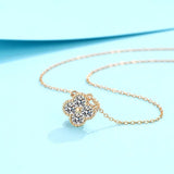 Sparkling adjustable moissanite clover pendant necklace for bridal styling, party wear, and gift-ready jewelry use.