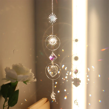 Crystal Prism Sun Catcher Wind Chime crystal hanger for sunlight reflection, rainbow light effects, and decorative indoor display.