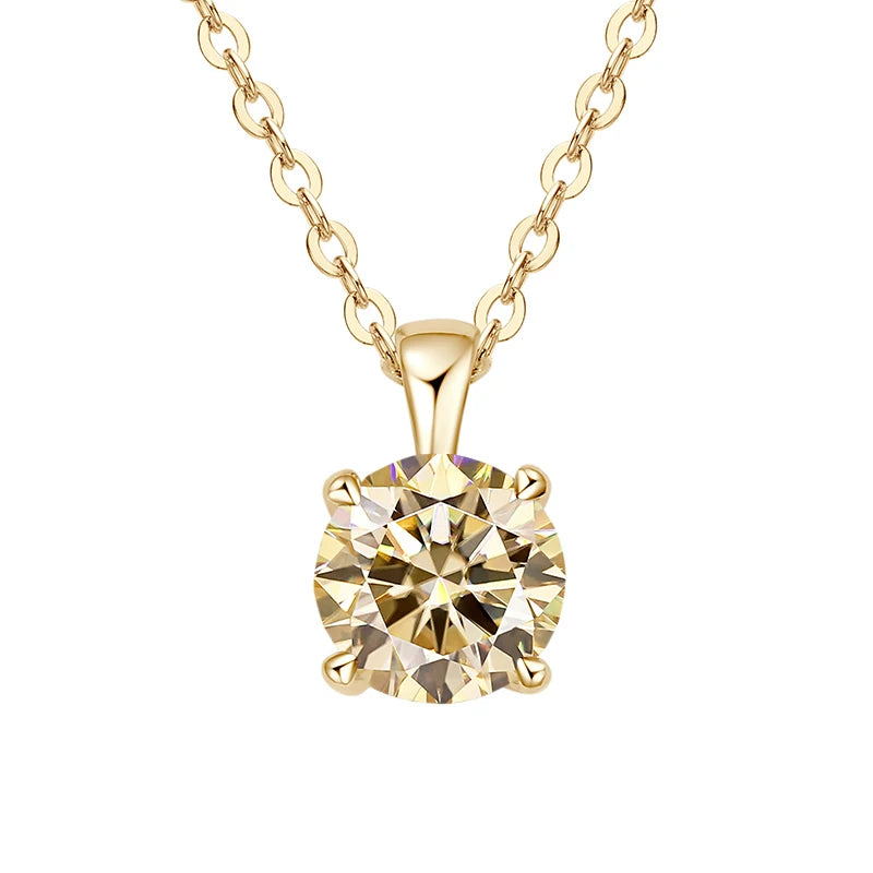 Sparkling solitaire moissanite necklace with four-prong mount for party wear, special celebrations, and everyday shine.