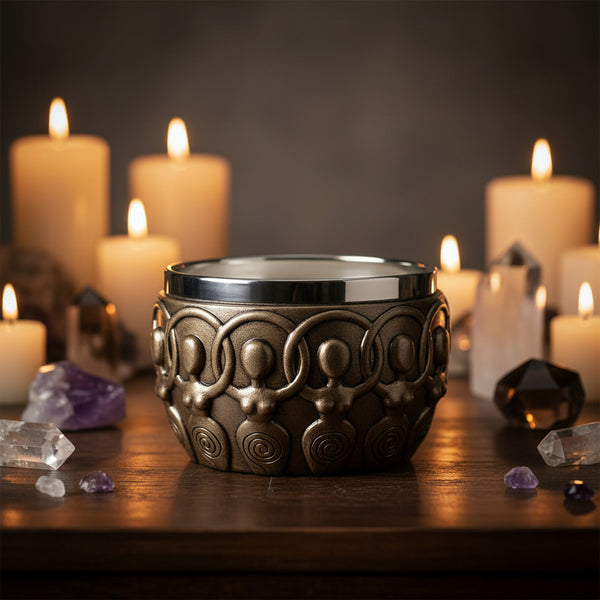 Spiral Goddess Smudge Bowl hand-painted resin bowl for smudging, incense burning, and altar cleansing use.