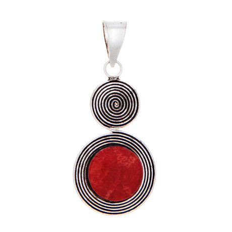 Spiral Red Coral Pendant necklace featuring a coral gemstone in a spiral wire design
