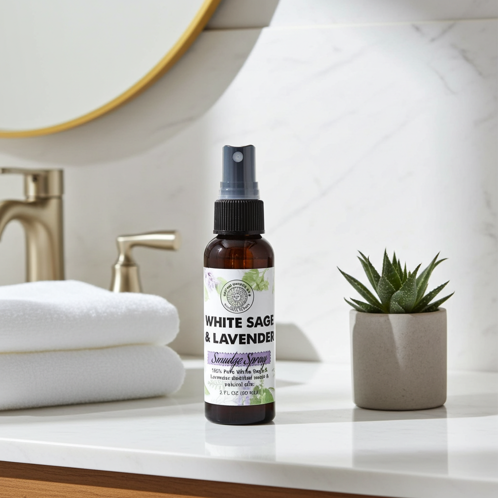 Spiritual cleansing spray with white sage and lavender aroma