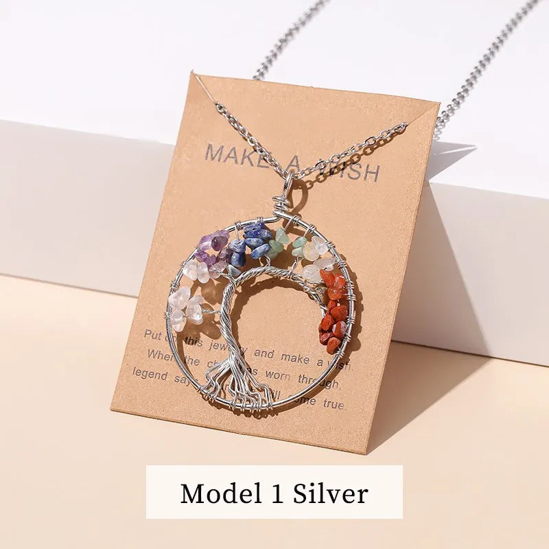Spiritual gemstone Tree of Life necklace pendant for healing rituals, chakra support, and daily accessory wear.