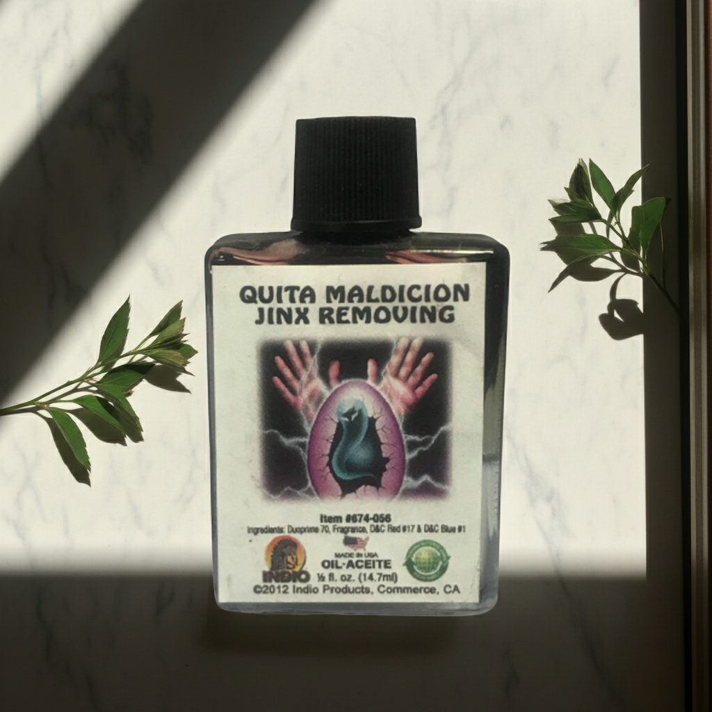 Quita Maldicion Jinx Removing Wish Oil ritual oil bottle for curse cleansing, prayer work, and spiritual clearing.