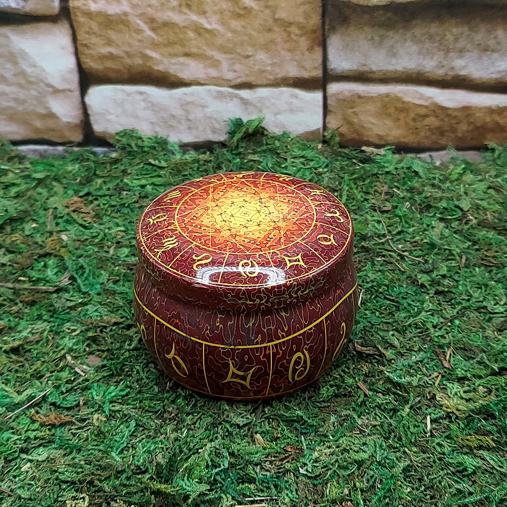 Spiritual tin candle with crystals for prayer, energy cleansing, and sacred ritual use.