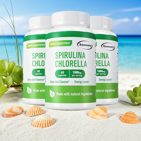 Spirulina Chlorella Capsules bottle for green nutrition support, everyday wellness, and plant-based supplement use.