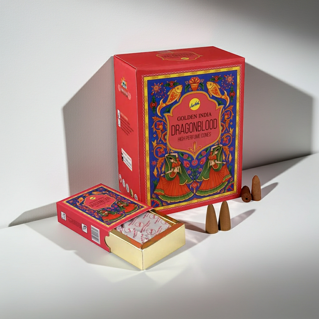 Sree Vani Golden India Dragonblood Backflow Incense Cones for prayer and meditation