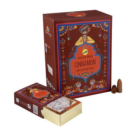 Sree Vani Golden India Cinnamon Backflow Incense Cones with waterfall smoke effect