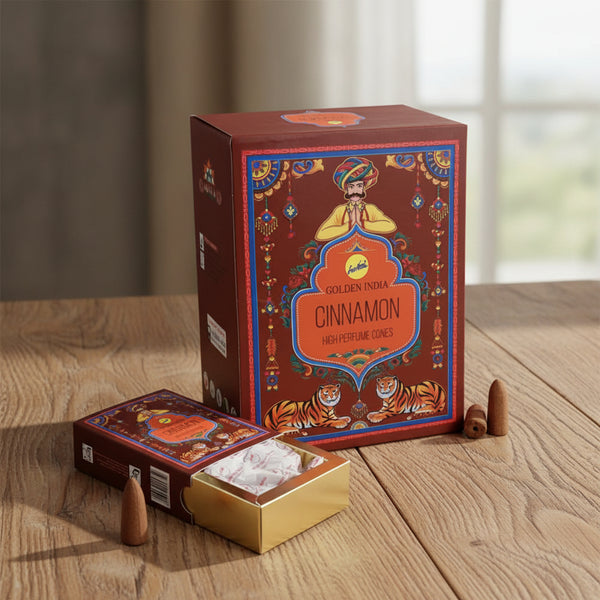 Sree Vani Golden India Cinnamon Backflow Incense Cones with waterfall smoke effect