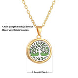 Stainless steel Tree of Life diffuser necklace pendant for essential oil aromatherapy and long-lasting fragrance wear.