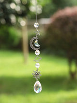 Star and Moon crystal wall hanging suncatcher for brightening windows, reflecting natural light, and adding celestial home décor.