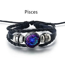 Star sign luminous leather bracelet for astrology-inspired wear, fashion accessorizing, and gift giving.