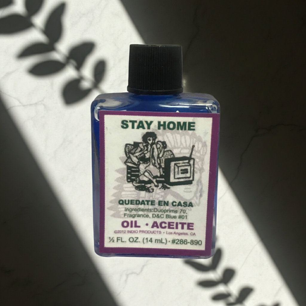 Stay Home Wish Oil bottle for dressing candles, prayer work, and home-centered ritual use.