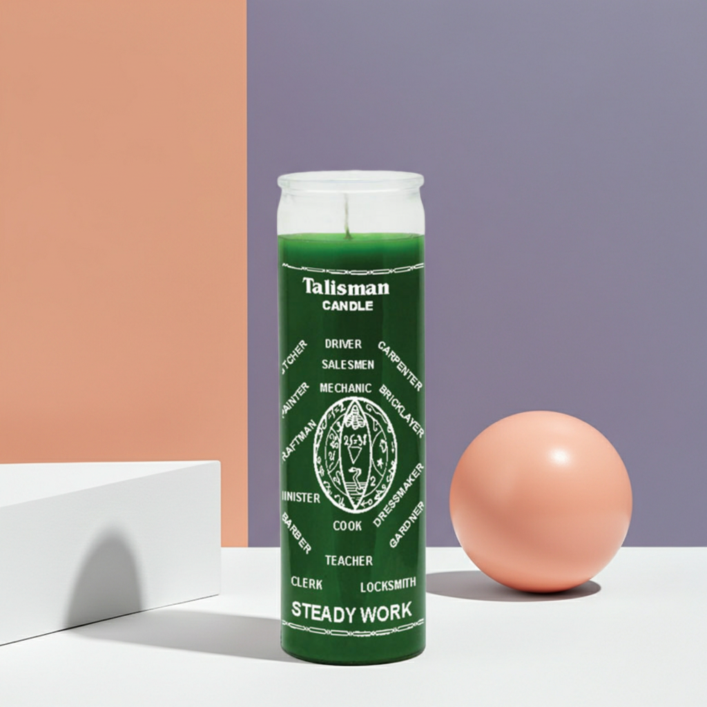 Steady Work green prayer 7 day candle for spiritual work on job security, promotion, and career progress.