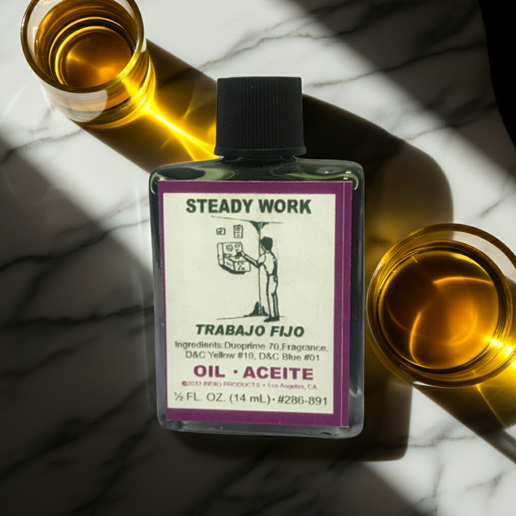 Steady Work Wish Oil bottle for employment rituals, job petition work, and steady career intention setting.