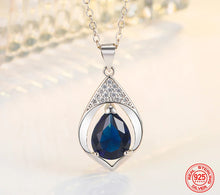 Sterling Silver Blue Crystal Teardrop Necklace pendant necklace for formal styling, evening wear, and jewelry gifting.