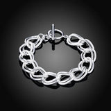 Sterling silver geometric link bracelet in 925 silver for contemporary fashion wear, stacking, and refined accessory styling.