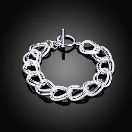 Sterling silver geometric link bracelet in 925 silver for contemporary fashion wear, stacking, and refined accessory styling.
