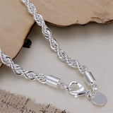 Sterling silver twisted rope chain bracelet in 4MM width for daily wear, stacking, and polished accessory styling.