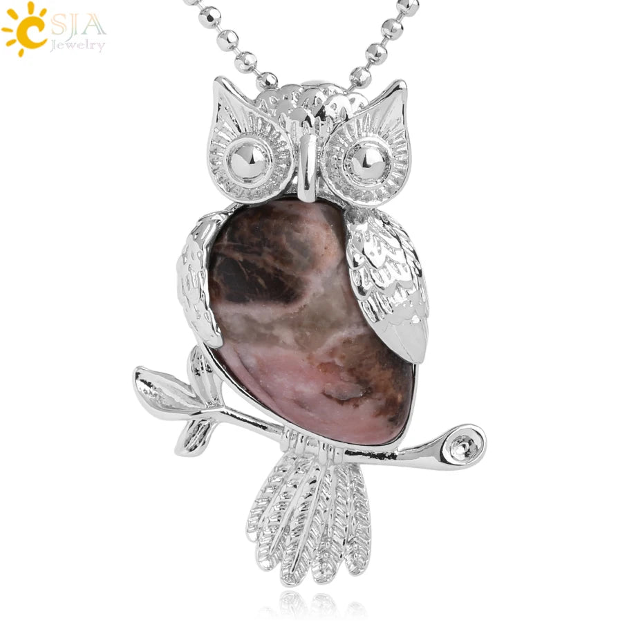 Stone owl teardrop pendant necklace for nature-inspired accessorizing, personal style, and everyday outfit pairing.
