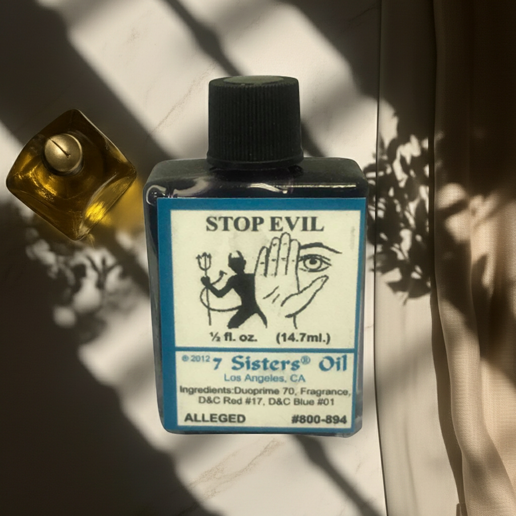 Stop Evil Wish Oil bottle for curse removal, cleansing, and protective spiritual practice.