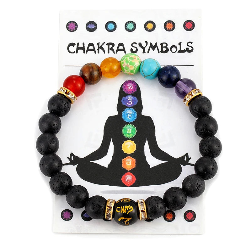 Stretch 7 Chakra Healing Bracelet with card for comfortable spiritual wear, chakra balancing, and energy work.