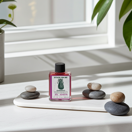 Stuck On Me Wish Oil bottle for attraction work, love drawing, and spiritual ritual use.