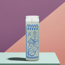 Student white candle in glass jar for learning goals, concentration, and daily prayer practice.