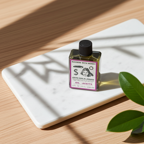 Success With Money Wish Oil ritual oil bottle for money drawing, abundance prayers, and manifestation use.