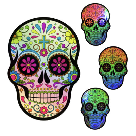 Sugar Skull holographic sticker, 4 x 2.8 inch decal for laptops, journals, and water bottles