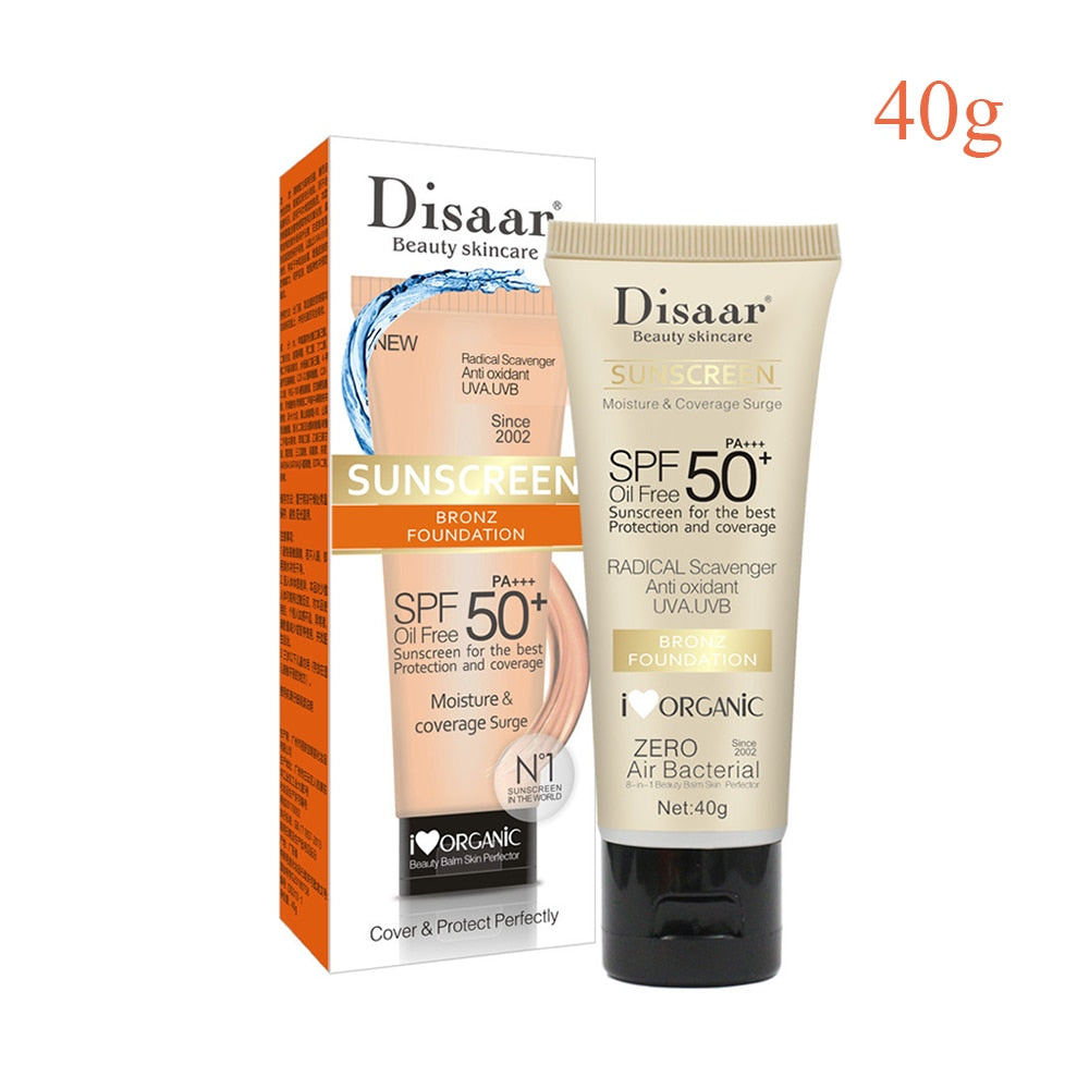 Summer Sunscreen Cream SPF 50 application guide showing how to apply for full face and body coverage.