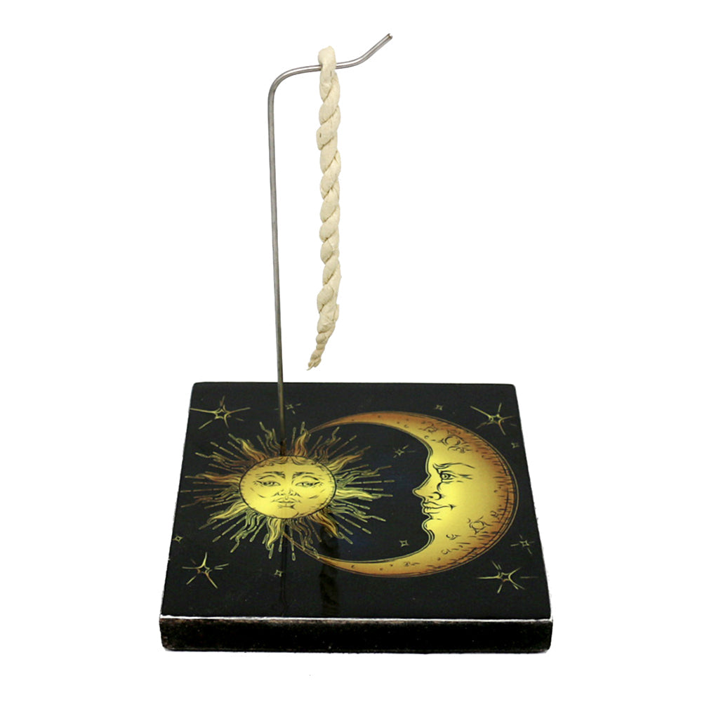Sun and Moon Square Rope Incense Holder for rope incense, stick incense, and safe ash catching.