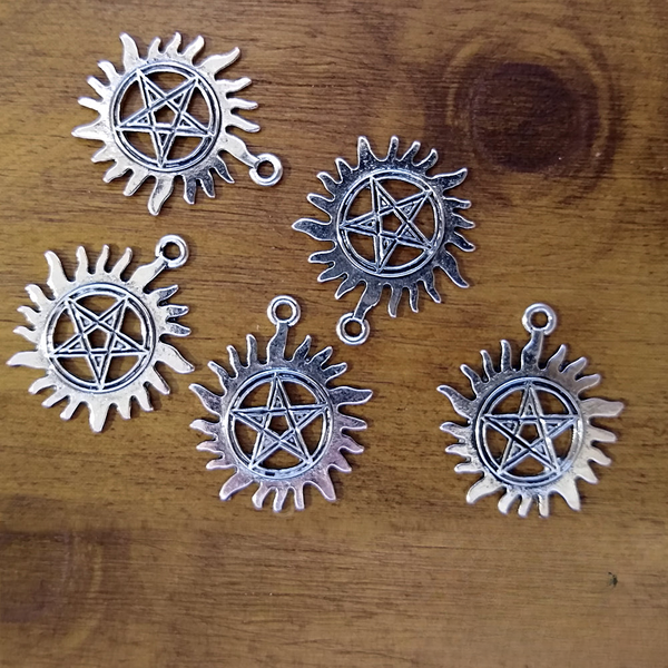 Sun and Pentacle Charm pendant for jewelry making and altar decoration