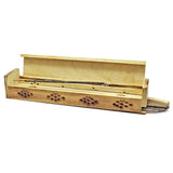 Sun and Moon Wooden Coffin Box incense holder for catching ash and burning incense sticks in ritual, meditation, and daily relaxation.