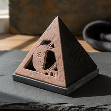 Sun & Moon Pyramid Cone Burner soapstone incense holder, front view