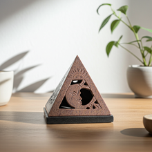 Sun & Moon Pyramid Cone Burner soapstone pyramid for burning incense cones and tealight candles during rituals and meditation.