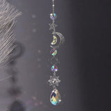 Suncatcher Crystal Star and Moon wall hanging with crystal accents for window décor, light reflection, and home decoration.