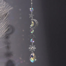 Suncatcher Crystal Star and Moon wall hanging with crystal accents for window décor, light reflection, and home decoration.