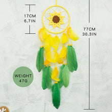Sunflower dream catcher handmade wall art for bedroom decorating, meditation spaces, and rustic bohemian interiors.