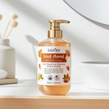 Sweet Almond Whitening Body Wash bottle for brightening body cleansing, smooth skin care, and daily shower use.