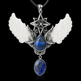 Symbolic Angel Wing Merkaba necklace with water drop pendant for spiritual-inspired wear, personal style, and meaningful gifting.