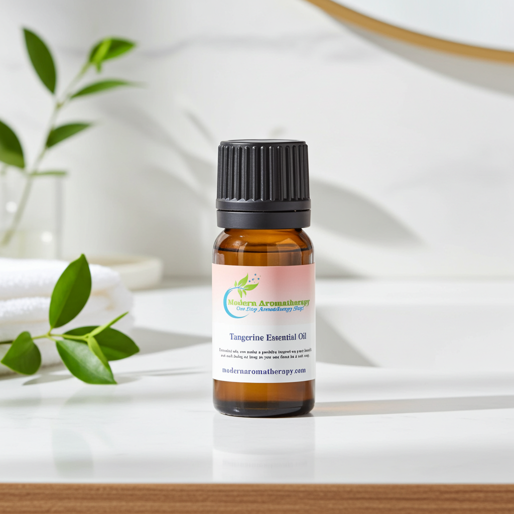 Tangerine Essential Oil bottle for citrus fragrance, aromatherapy sessions, and uplifting diffuser blends.