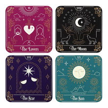 Tarot Card Coaster Set drink coasters with mystical card-inspired artwork for daily beverage use and gothic home decor.